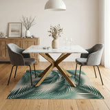 Green Teal Palm Frond Coastal Area Rug