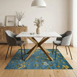 Teal Blue Floral Vine Area Rug