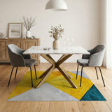 Bold Geometric Block Area Rug in Yellow Teal Grey