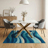 Blue and Teal Teal Blue Cascading Waves Abstract Area Rug