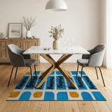 Vibrant Blue Orange Geometric Letter Rug