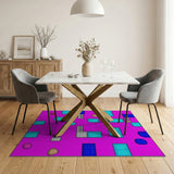 Teal Pixel Maze on Vibrant Pink Geometric Area Rug