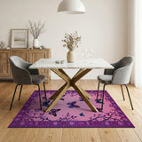 Whimsical Purple Butterflies Pink Area Rug