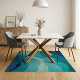 Blue Teal Wavy Abstract Abstract Area Area Rug