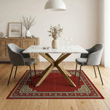Red Traditional Persian Area Rug with Ornate Gold Borders