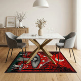 Red Psychedelic Red Mushroom Forest Area Rug