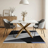 Geometric Abstract Area Rug in Black White Blue