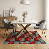 Red Bold Red Diamond Geometric Area Rug