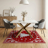 Ornate Red Christmas Tree Snowflakes Area Rug