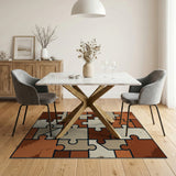 Brown Tan Puzzle Piece Geometric Area Rug