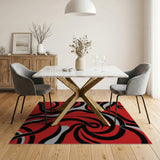 Vibrant Red Black Swirl Abstract Area Rug