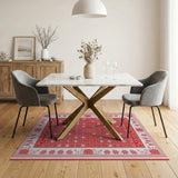 Red Traditional Persian Area Rug with Intricate White Motifs