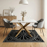 Grey Gothic Rose Window Area Rug