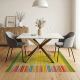 Vibrant Yellow Multi-Color Stripe Woven Rug