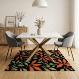 Bold Orange Leaf Pattern Area Rug
