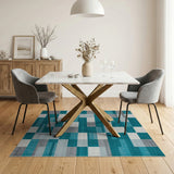 Blue and Teal Teal Grey Geometric Block Area Rug