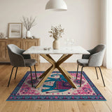Teal Elephant Heritage Tribal Area Rug