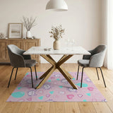 Kawaii Pink Cat Hearts Balloons Area Rug
