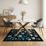 White Roses Teal Leaves Area Rug