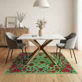 Vibrant Red Floral Blooms Green Area Rug