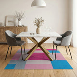 Vibrant Pink Blue Geometric Patchwork Area Rug