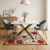 Vintage Red Poppy Floral Area Rug