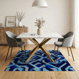 Navy Blue Geometric Interlock Area Rug