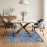 Teal Blue Purple Peony Floral Area Rug