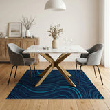 Navy Teal Wavy Geometric Area Rug