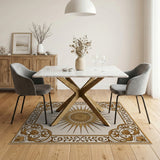 Golden Sunburst Ornate Border Area Rug