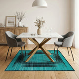 Geometric Modern Blue and Teal Teal Black Geometric Abstract Area Rug