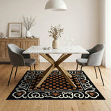 Orange Polka Dot Area Rug with Ornate Floral Border