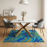 Blue Teal Swirling Abstract Area Rug
