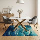 Coastal Beach Blue and Teal Dynamic Ocean Waves Blue Teal Area Rug
