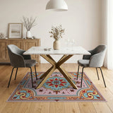 Traditional Persian Pink Teal Floral Persian Area Rug