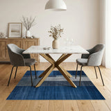 Modern Blue Grey Striped Geometric Area Rug