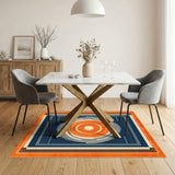 Blue Orange Geometric Circle Area Rug