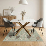 Capybara Floral Green Washable Area Rug