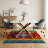 Vibrant Rainbow Geometric Diamond Area Rug