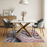 ODIKA Washable Pink Abstract Marble Area Rug - Non-Slip Low Pile Modern Rug
