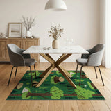 Whimsical Green Forest Kids Rug with Deer Tent