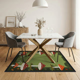 Boho Chic Green Whimsical Mushroom Forest Area Rug