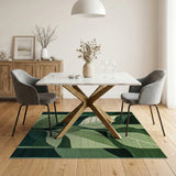 Modern Green Geometric Leaf Area Rug
