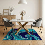 Teal Navy Marble Wave Abstract Area Rug
