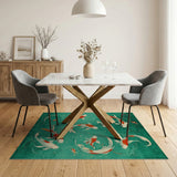 Teal Koi Fish Area Rug with Swirling Motion