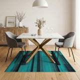 Teal and Black Geometric Stripe Area Rug