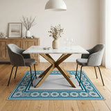 Teal Floral Tiled Border Area Rug
