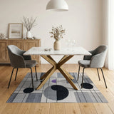 Modern Geometric Grey Area Rug with Circles