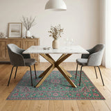 Blue and Teal Persian Floral Medallion Rug