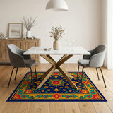 Multi-color and Patterns Vibrant Navy Persian Floral Area Rug